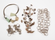 Four assorted designer necklaces, Australian silver, glass and stone, late 20th and 21st century, ​​​​​​​the largest 100cm long.