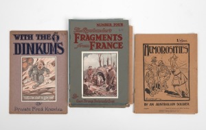 WW1 publications featuring Bruce Bairnsfather "THE BYSTANDER'S FRAGMENTS FROM FRANCE", "WITH THE DINKUMS", etc, (9 items).