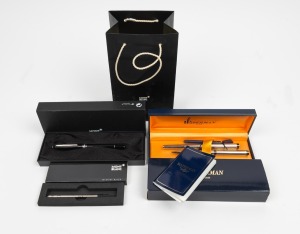 MONT BLANC ballpoint pen in original box with one refill, together with a WATERMAN&nbsp;fountain pen and ballpoint in original box.