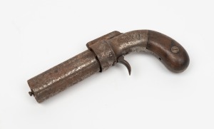 ALLEN'S PATENT&nbsp;1845 antique percussion cap pepperbox pocket pistol in barn find relic condition, mid 19th century, ​​​​​​​19.5cm long.