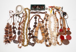 MODERN DESIGN: Assorted beaded necklaces, including indigenous shell and timber examples, bone and apple seed, etc, (18 items)