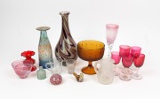 Assorted antique and vintage glassware including cranberry drinking glasses, millefiori&nbsp;paperweight, Murano glass vase etc., 19th and 20th century, (18 items), the largest 30cm high