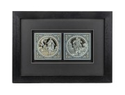 MOYR SMITH pair of English Aesthetic Movement tiles, framed and mounted together, the tiles 15 x 15cm, the frame 41 x 57cm overall