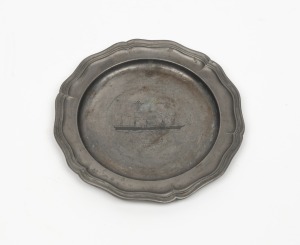 LLOYD TRIESTINO vintage pewter plate with engraved ship portrait, early to mid 20th century, ​​​​​​​18.5cm wide