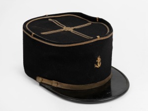 An antique Naval kepi, black wool with gold piping