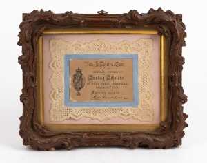 QUEEN VICTORIA: "Visit Of Her Majesty The Queen. General Assemblage Of Sunday Scholars. In Peel Park, Salford, October 10th, 1851. Admit The Bearer. Robt. Needham", paper invitation with paper lacework trim, attractively framed, 20 x 24cm overall