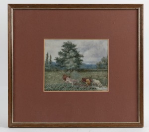ARTIST UNKNOWN, (cattle in landscape), watercolour, 14 x 16cm, 32 x 35cm overall