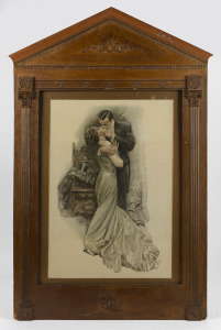 An antique romantic scene lithograph in a Masonic frame, early 20th century, ​​​​​​​95 x 62cm overall.