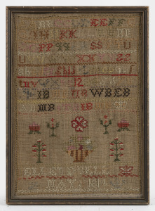 An antique sampler, dated 1814, 33 x 24cm overall.
