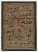 An antique sampler, dated 1814, ​​​​​​​33 x 24cm overall.