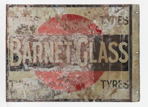 "BARNETT GLASS TYRES"&nbsp;vintage double sided lithograph tin sign, ​​​​​​​31 x 43cm.