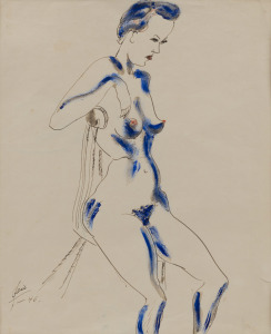 ROY OPIE (1909-1968), Nude, mixed media on paper, signed lower left "Opie, '46", 31 x 26cm, 55 x 49cm overall