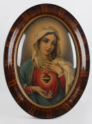 Two vintage religious lithograph pictures, both framed (one oval with convex glass), the larger 59 x 47cm overall - 2