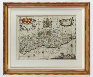 SUSSEX antique English hand-coloured map,&nbsp; attractively framed and mounted, 61 x 72cm overall