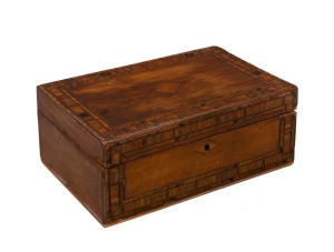 MAH JONG vintage bone and bamboo tiles housed in an antique English inlaid walnut box, the box 25.5cm wide.