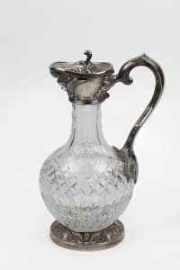 WHITEHILL English crystal claret jug with silver plated mounts, 20th century, 28cm high.