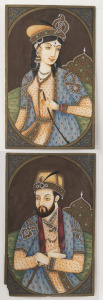 A pair of Indian Mogul&nbsp;portraits, hand-painted on ivory, 19th/20th century, 10.5 x 6.5cm each overall.
