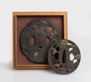 Two antique Japanese bronze tsuba, Edo/Meiji period, ​​​​​​​9cm and 7cm high.