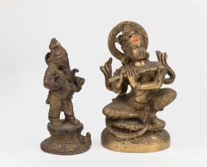 Two Indian cast metal&nbsp;Hindu statues of Ganesha and Krishna, 20th century, 13cm and 12.5cm high.