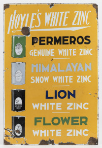"HOYLE'S WHITE ZINC" vintage tin enamel paint sign, 20th century, ​​​​​​​76 x 51cm