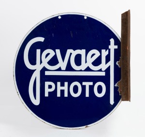 Two vintage tin enamel double sided advertising signs, 20th century, 45cm and 56cm wide.