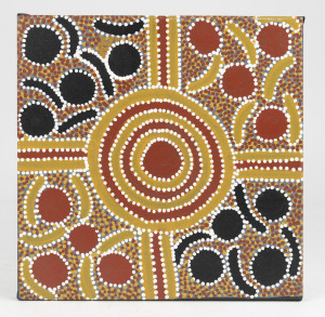ARTIST UNKNOWN, earth pigment on bark, 36 x 18cm. Together with: STEVE BIRD, untitled, acrylic on canvas, signed verso, 30 x 30cm, ​​​​​​​(2 items).