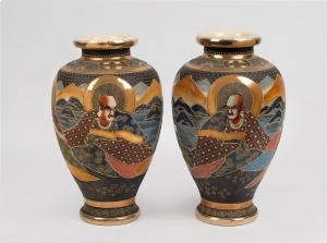 SATSUMA pair of Japanese mantle vases, 20th century, ​​​​​​​38cm high.