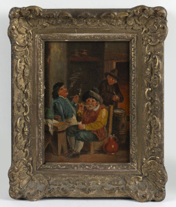 ARTIST UNKNOWN, (Dutch tavern scene), oil on canvas, ​​​​​​​20 x 15cm, 27 x 22cm overall