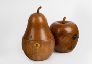 Two novelty carved fruitwood tea caddies in the form of an apple and a pear, made in the Georgian style, 20th century, 12cm and 17cm high