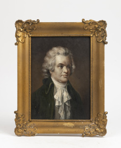 ARTIST UNKNOWN, portrait of a gentleman, oil on board, bearing later inscription "MOZART", ​​​​​​​20 x 15cm, 28 x 22cm overall.