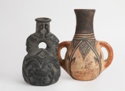 A Moroccan Berber pottery vessel, 20th century; together with an American&nbsp;figural&nbsp;Chavin pottery vessel, (unknown age), (2 items), ​​​​​​​24.5cm and 22cm high.