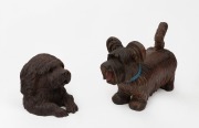 BLACK FOREST carved timber dog inkwell and trinket box, 19th/20th century, (2 items), the larger 18cm long
