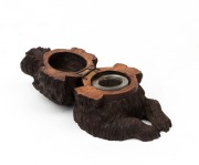 BLACK FOREST carved timber dog inkwell and trinket box, 19th/20th century, (2 items), the larger 18cm long - 2
