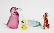 Four assorted Murano glass animal ornaments comprising of a dolphin, dog and two birds, (4 items), the largest 19cm high