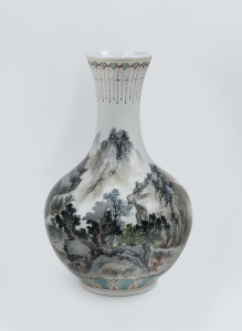 A Chinese porcelain vase with hand-painted landscape scene, Republic period, 20th century, ​​​​​​​square seal mark to base, 42cm high.