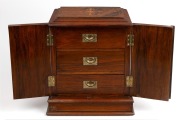 An antique burr walnut three drawer collector's cabinet with two inlaid doors, 19th century, ​​​​​​​35cm high, 30cm wide, 19cm deep. - 2