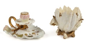 MOORE BROTHERS antique English porcelain candle holder and vase, 19th century, (2 items), the vase 11cm high