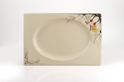 CLARICE CLIFF "Grill" pattern English Art Deco porcelain platter, circa 1930, stamped "Bizarre By Clarice Cliff, The Biarritz, Royal Staffordshire, Great Britain", ​​​​​​​40.5cm wide.