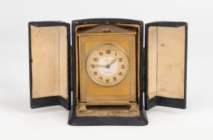 ZENNITH antique traveling alarm timepiece, brass case with engine turned decoration, time only movement with alarm, the dial signed "Zennith, Made in Switzerland", in original leatherette travelling case, circa 1920, 12cm high