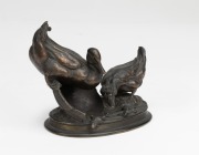 An antique bronze statue of ducks, 19th/20th century, signed "CAIN", 9.5cm high, 12.5cm long