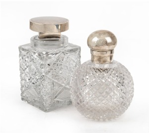An antique silver and crystal jar; together with an antique English sterling silver topped crystal bottle, 19th/20th century, (2 items), 14cm and 13cm high