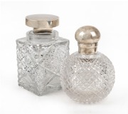 An antique silver and crystal jar; together with an antique English sterling silver topped crystal bottle, 19th/20th century, (2 items), 14cm and 13cm high