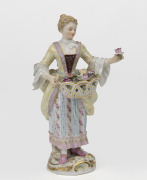 MEISSEN antique German porcelain statue of the rose lady, 19th century, blue cross swords mark to base, 13.5cm high
