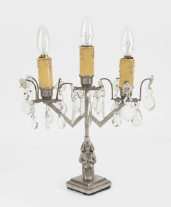 An Egyptian Revival figural candelabra three branch table lamp, 40cm high