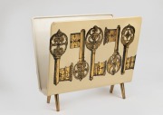 FORNASETTI vintage Italian magazine rack, circular foil label to base "FORNASETTI, MADE IN ITALY", 38cm high, 43cm wide, 22cm deep. - 2