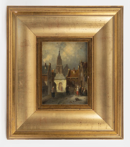 ARTIST UNKNOWN, (village street scene), oil on board, ​​​​​​​12 x 98cm, 26 x 23cm overall.