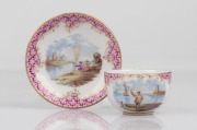 MEISSEN antique German miniature porcelain cup and saucer, 19th century, blue crossed swords mark, the saucer 6.5cm diameter.