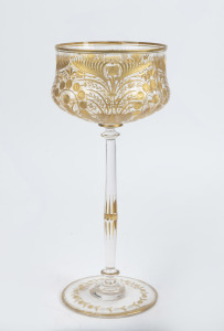 MOSER impressive antique Bohemian glass oversized goblet with fine quality wheel cut engraving and gilt decoration, 19th century, 25cm high.