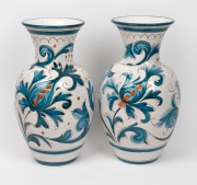 A pair of vintage Italian pottery mantle vases with hand-painted blue decoration, mid 20th century, A/F, ​​​​​​​42.5cm high