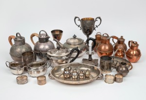 Assorted antique and vintage silver plate and copper ware, cutlery, etc, (qty)